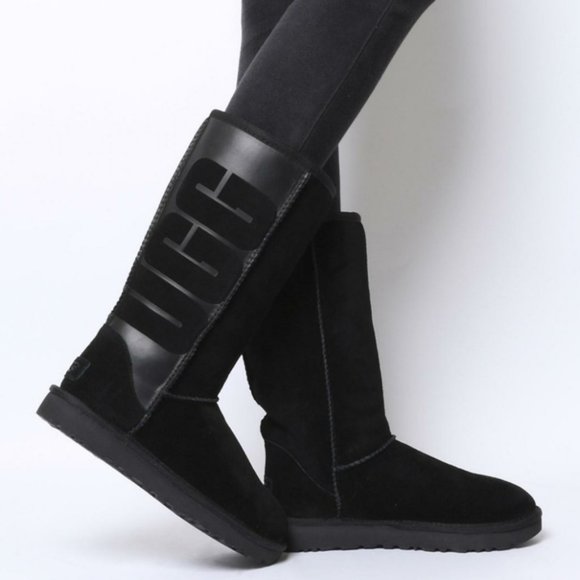 UGG Shoes - UGG Classic Tall Suede Graphic Black Rubber Boot